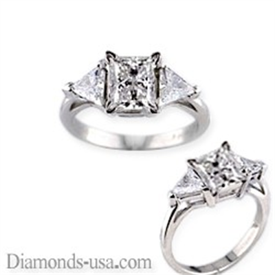 Engagement ring  with side triangle diamonds