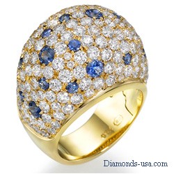 Diamond & Blue Sapphires dome cocktail ring