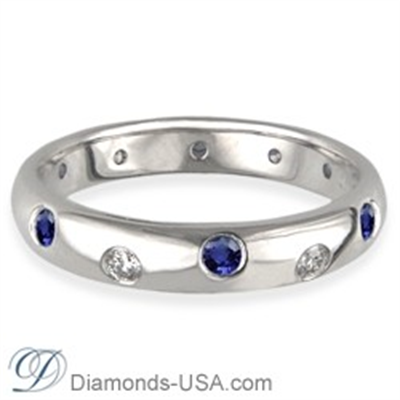 Diamonds & Blue Sapphires wedding ring, 3.7mm.