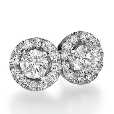 Halo earring stud settings, 0.31 carats side diamonds