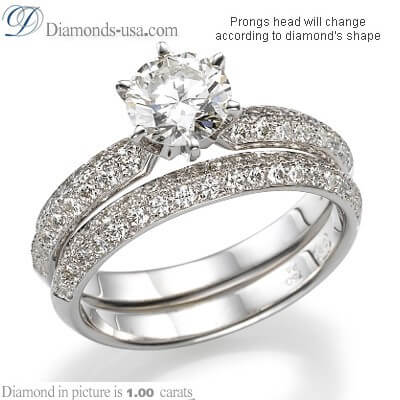 Bridal ring set with Pave set side diamonds