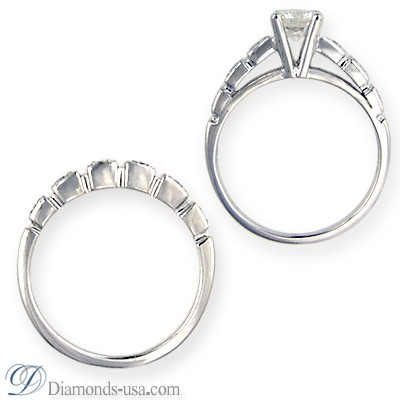 Conjuntos de anillos de novia con diamantes laterales redondos