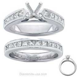 Bridal rings set, 2 carats Princess side diamonds