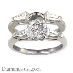 Bridal rings set, side tapered Baguette diamonds