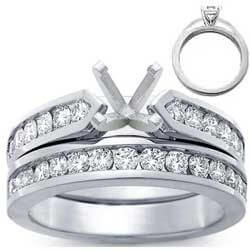 Foto Juego de anillos nupciales, diamantes redondos laterales de 1 quilate de