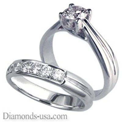 Criss Cross Bridal rings set, with side diamonds