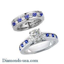 Picture of Round Diamonds and Sapphires bridal rings set