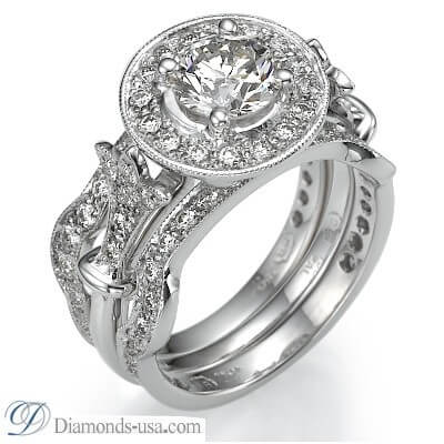 Victorian style bridal rings set, 0.6 carats stones