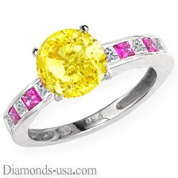 Foto Anillo de compromiso de diamantes y zafiros rosados de