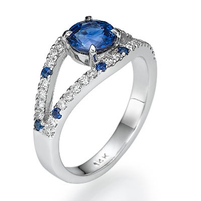 Round Royal Blue Sapphire designers ring