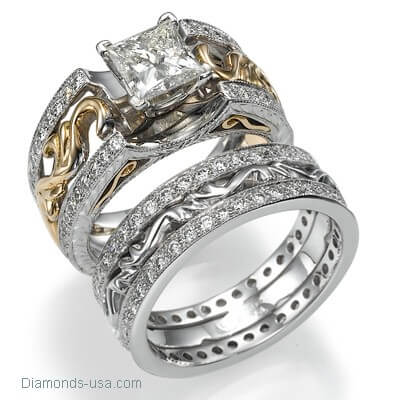 Anillo de boda o aniversario de diamantes estilo Art Decó