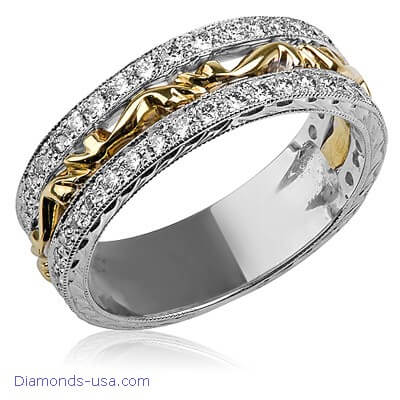 Art Deco wedding ring set with round diamonds