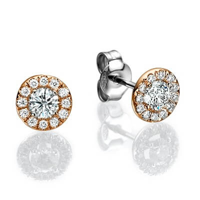 Halo diamond earrings, 0.25 Cts side diamonds