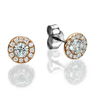 Halo diamond earrings, 0.25 Cts side diamonds