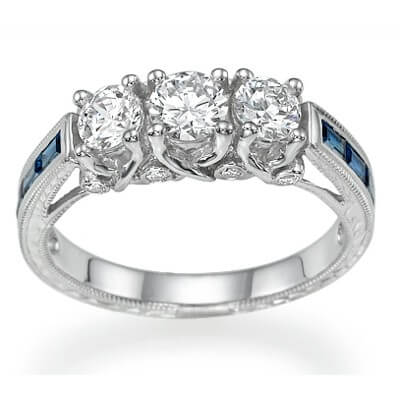 Three diamonds Vintage style ring