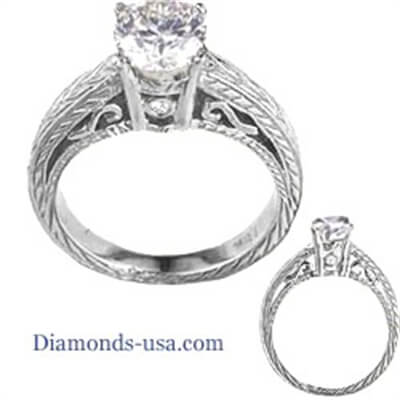 Hand engraved Vintage style engagement ring