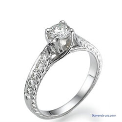 Picture of Vintage style cathedral engagement ring, hand engraved