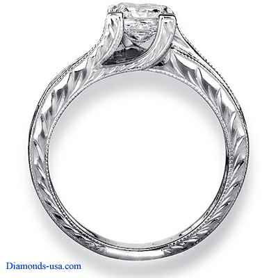 Hand Engraved Vintage Princess engagement ring settings