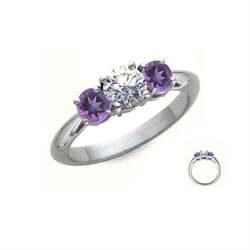 Picture of Amethyst sides, three stones engagement ring