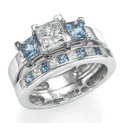 Aquamarines and diamonds bridal set