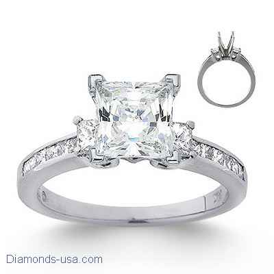 0.80 cts side princess diamonds engagement ring