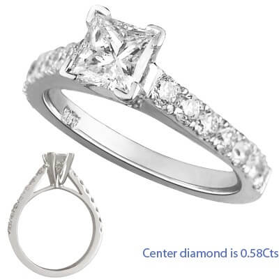 Engagement ring with 1/2 Carat side diamonds