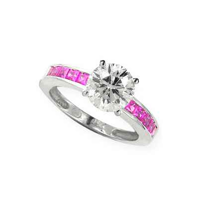 Engagement ring with pink Princess Sapphires
