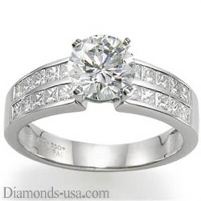 Engagement ring with side Princess diamonds