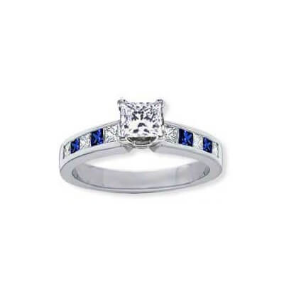 Engagement ring, accent Sapphires & Diamonds