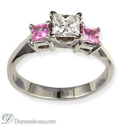 Engagement ring with side Princess pink Sapphires
