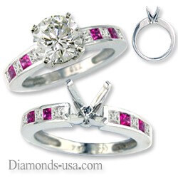 Foto Anillo de compromiso con diamantes y rubíes rosados de