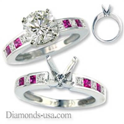 Engagement ring with diamonds & pink rubies