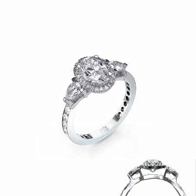 Engagement ring, 2 Pear diamonds, Pave set band