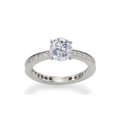 Mill grained round diamonds engagement ring
