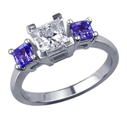 Picture of Tanzanite sides three stones engagement ring