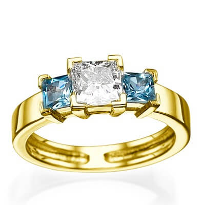 Two aquamarine side stones engagement ring