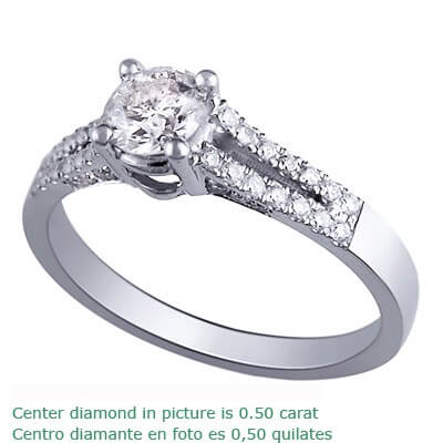 Split band cathedral engagement ring for all diamonds