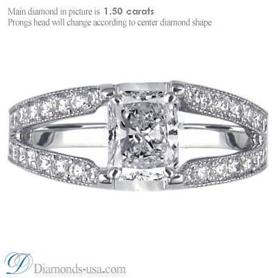 Split band engagement ring with round diamonds