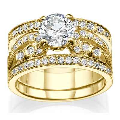Vintage designers bridal trio, 0.61ct side diamonds