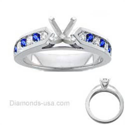 Engagement ring, Round Diamonds & Sapphires
