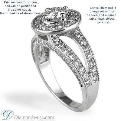 Engagement ring settings, split band with diamonds