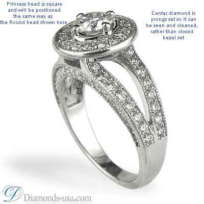 Engagement ring settings, split band with diamonds