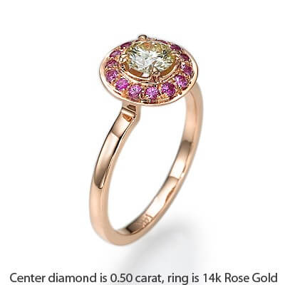 Rose Gold With Pink Sapphires Halo engagement ring