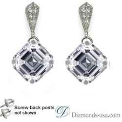 Stud and drop Asscher diamond earrings, settings