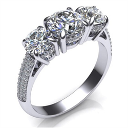 Picture of Three stones diamond ring encrusted with diamonds and two 0.40 carat round diamonds G VS