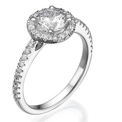 Classic Halo engagement ring for all shapes,with 1/4 carat side diamonds