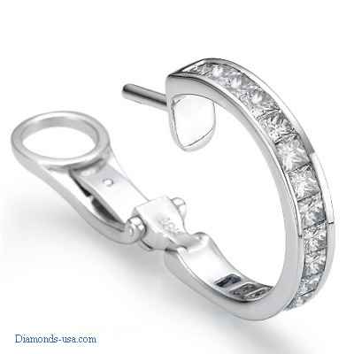 3 Carat Princess diamonds channel hoop earrings
