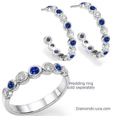 Diamonds and Blue Ceylon Sapphires Hoop Earrings