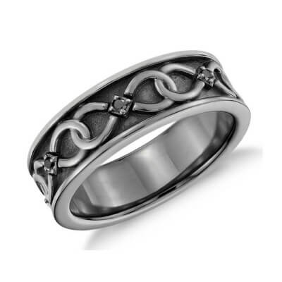 7 mm Men wedding or anniversary ring with black Rhodium 