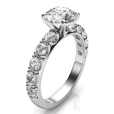 3/4 carat 4 prongs side diamonds engagement ring
